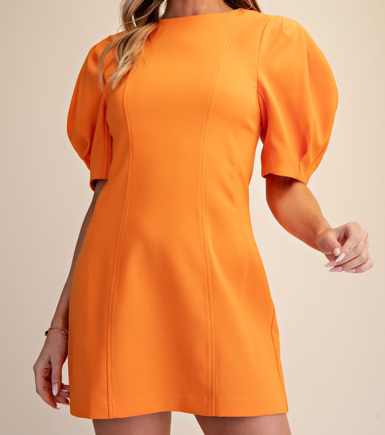 Mia Orange Balloon Sleeve Mini Dress