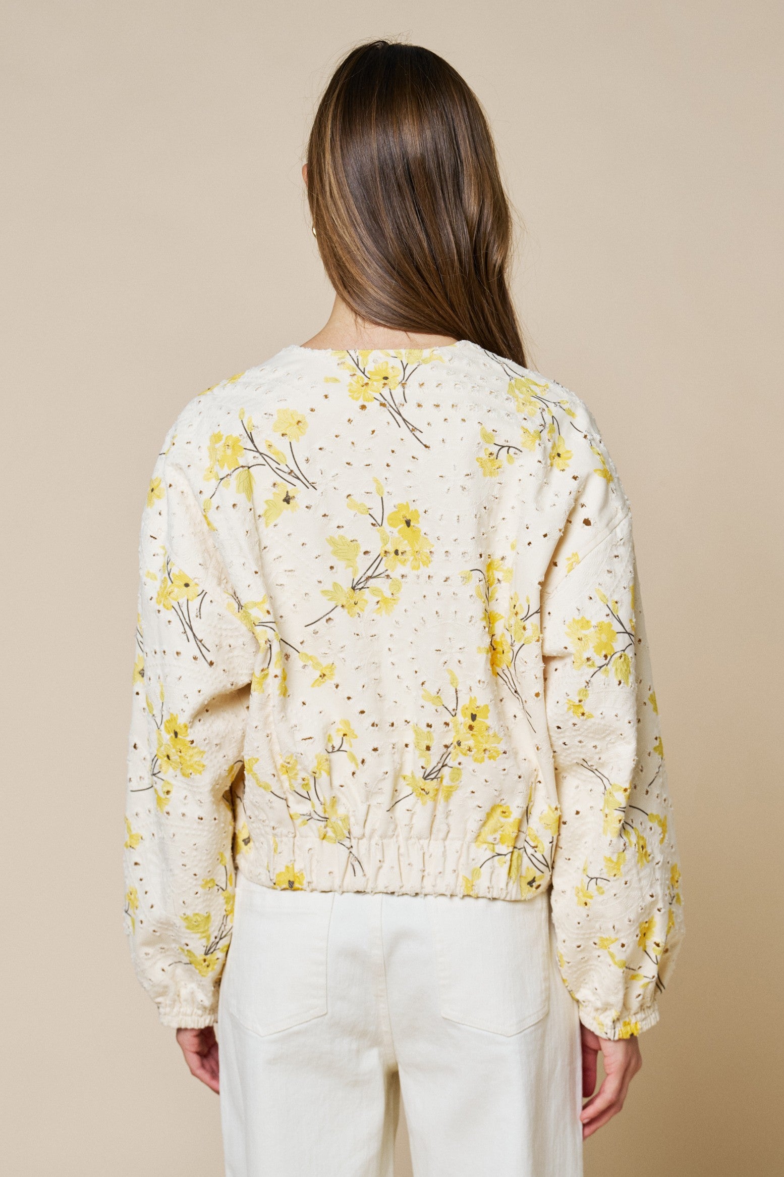 Celia Cream Floral Embroidered Zip Up Jacket