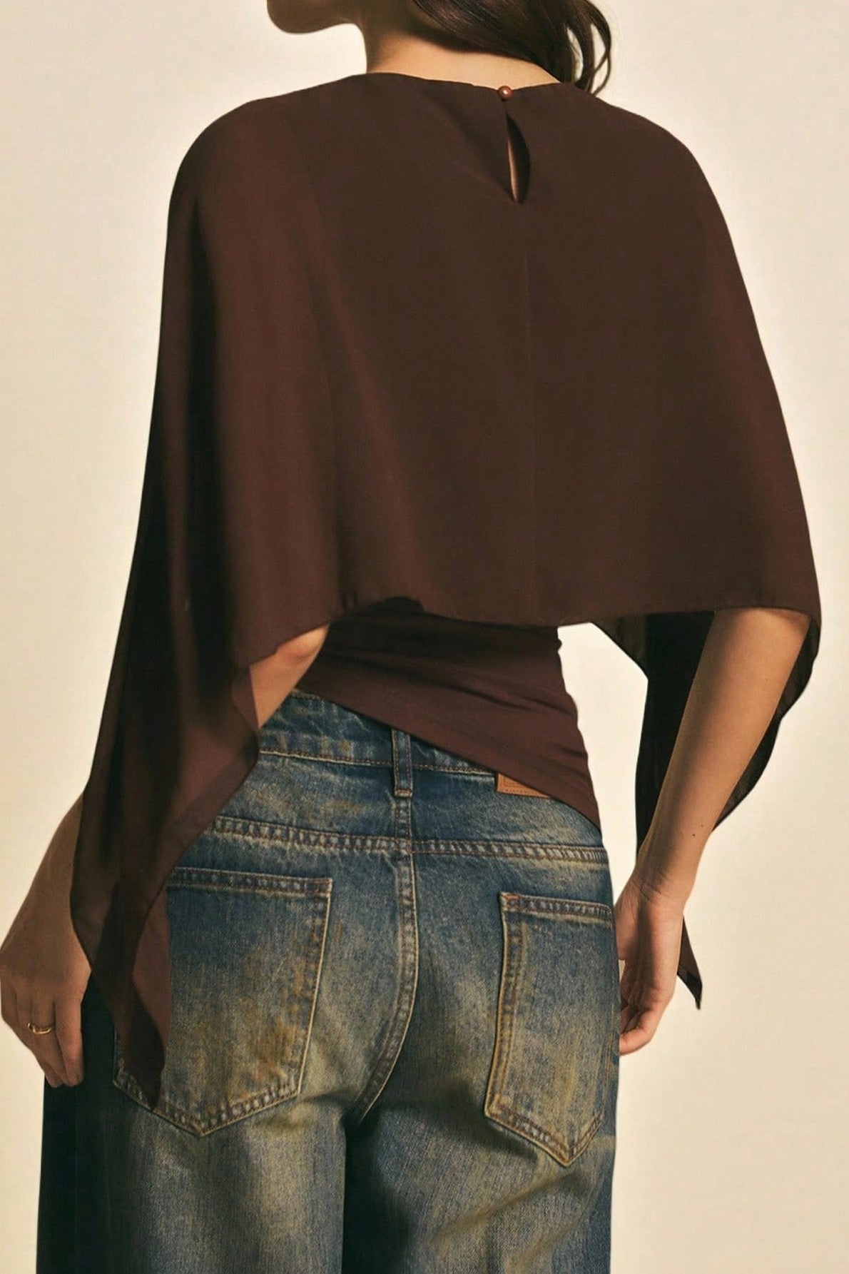 Amira Coffee Brown Asymmetric Chiffon Cape Top