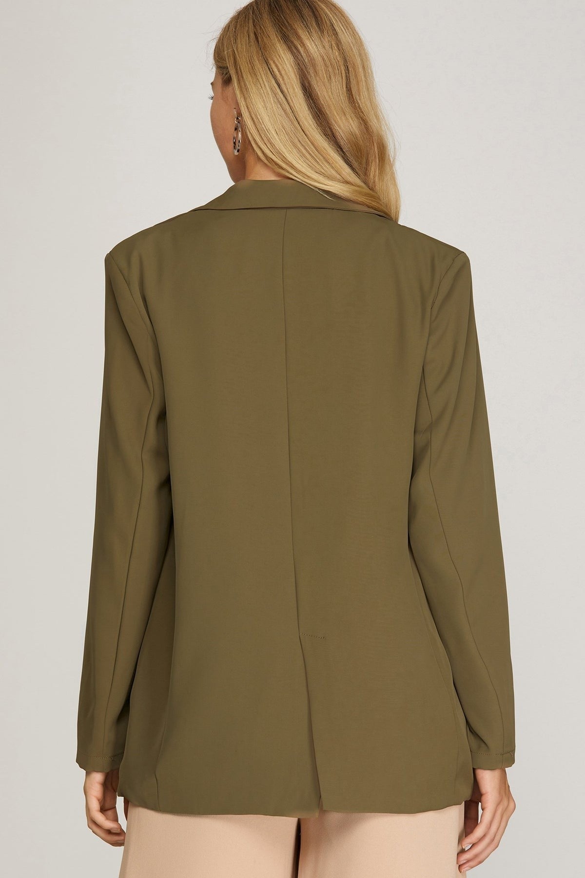 Teagan Olive Single Breasted Woven Blazer