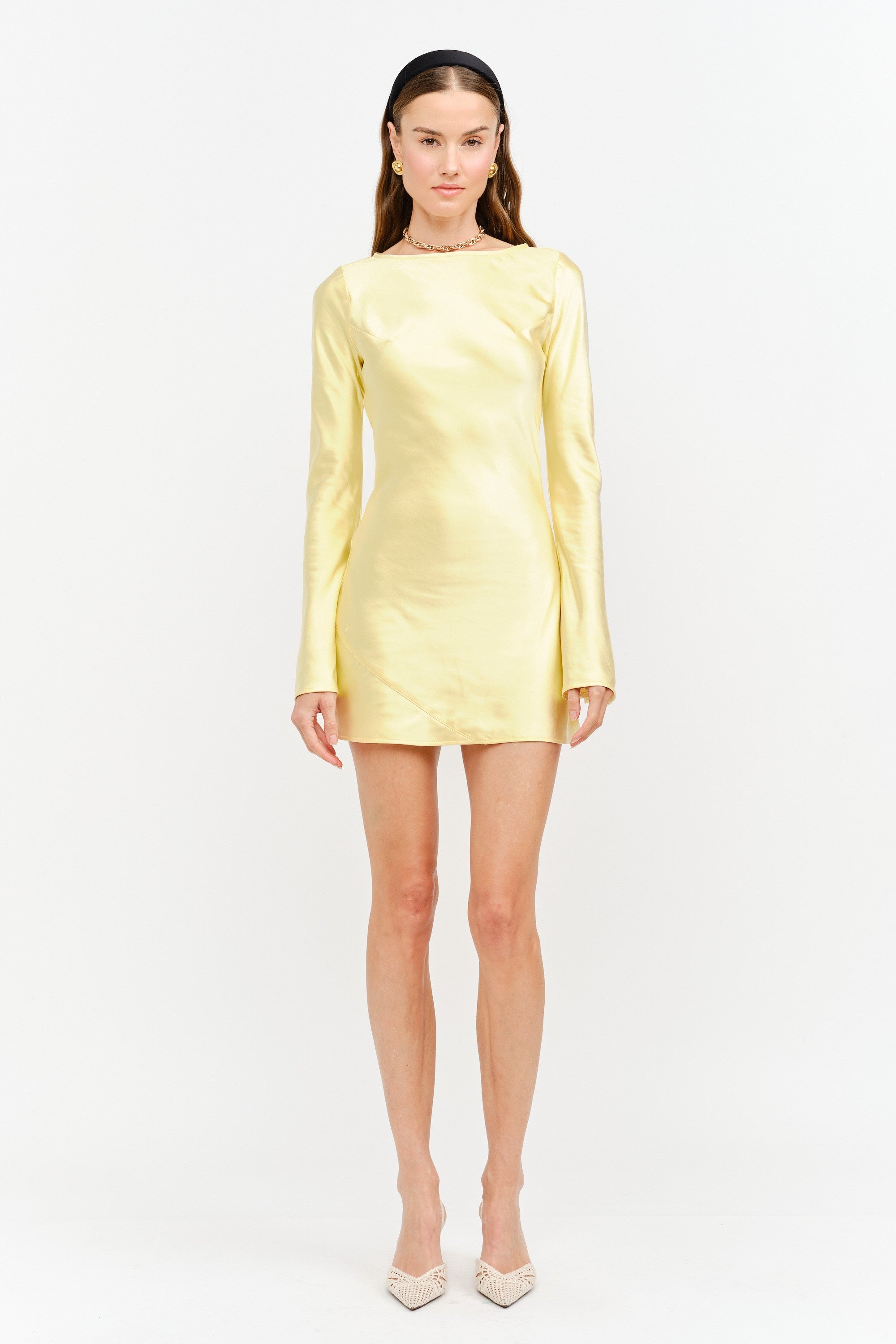 Sariah Butter Yellow Long Sleeve Satin Mini Dress