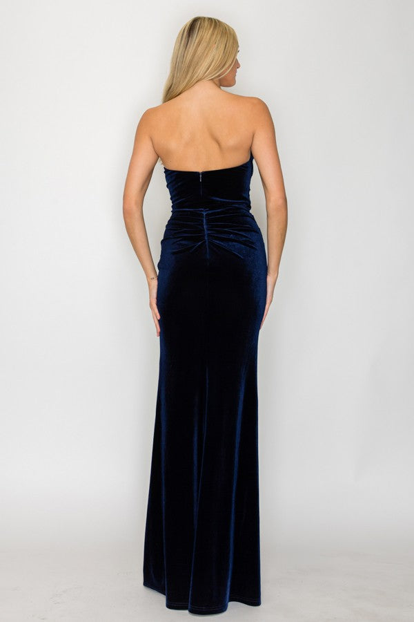 Robin Navy Velour Ruched Mermaid Maxi Dress