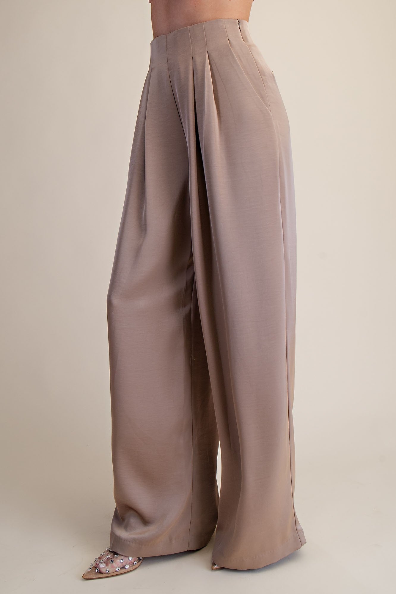 Devon Mocha Pleated High Rise Wide Leg Pants