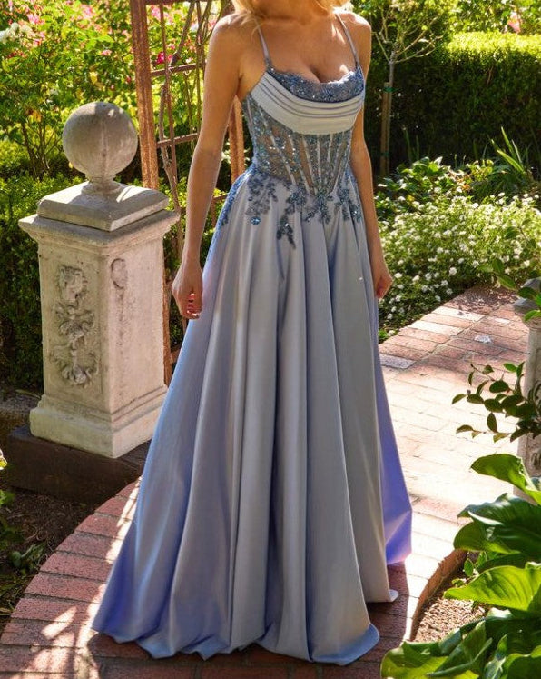 Valerie Blue Sequin Embroidered Corset Dress