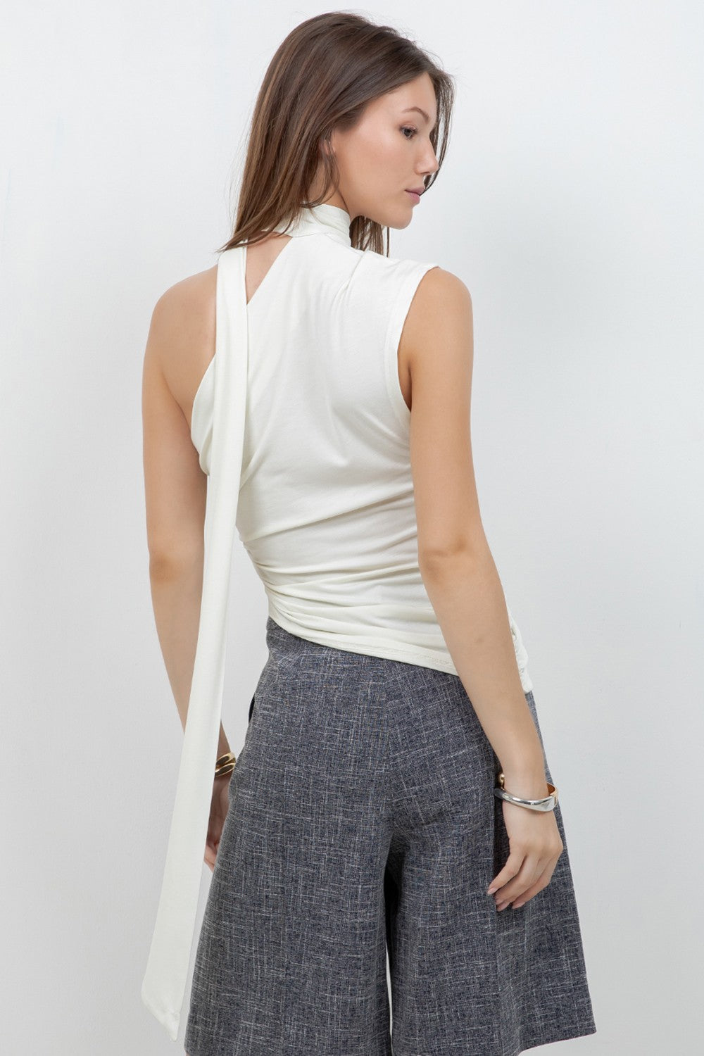 Aliana Ivory Asymmetric Wrap Top