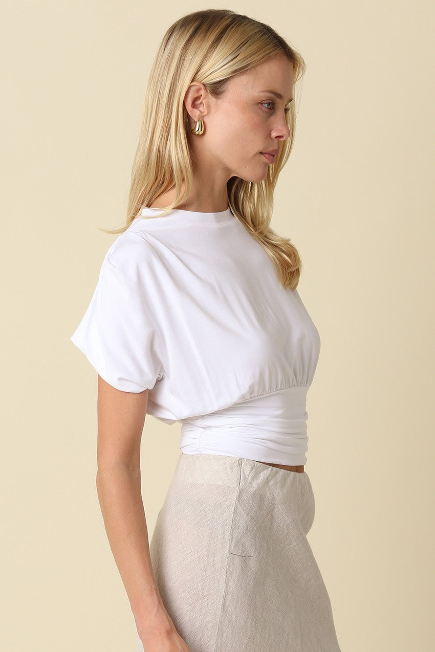 Clarita Ivory Cinched Ribbed Top