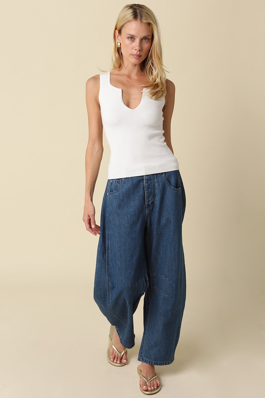 Jessa Ivory Notch Neck Ribbed Tank Top