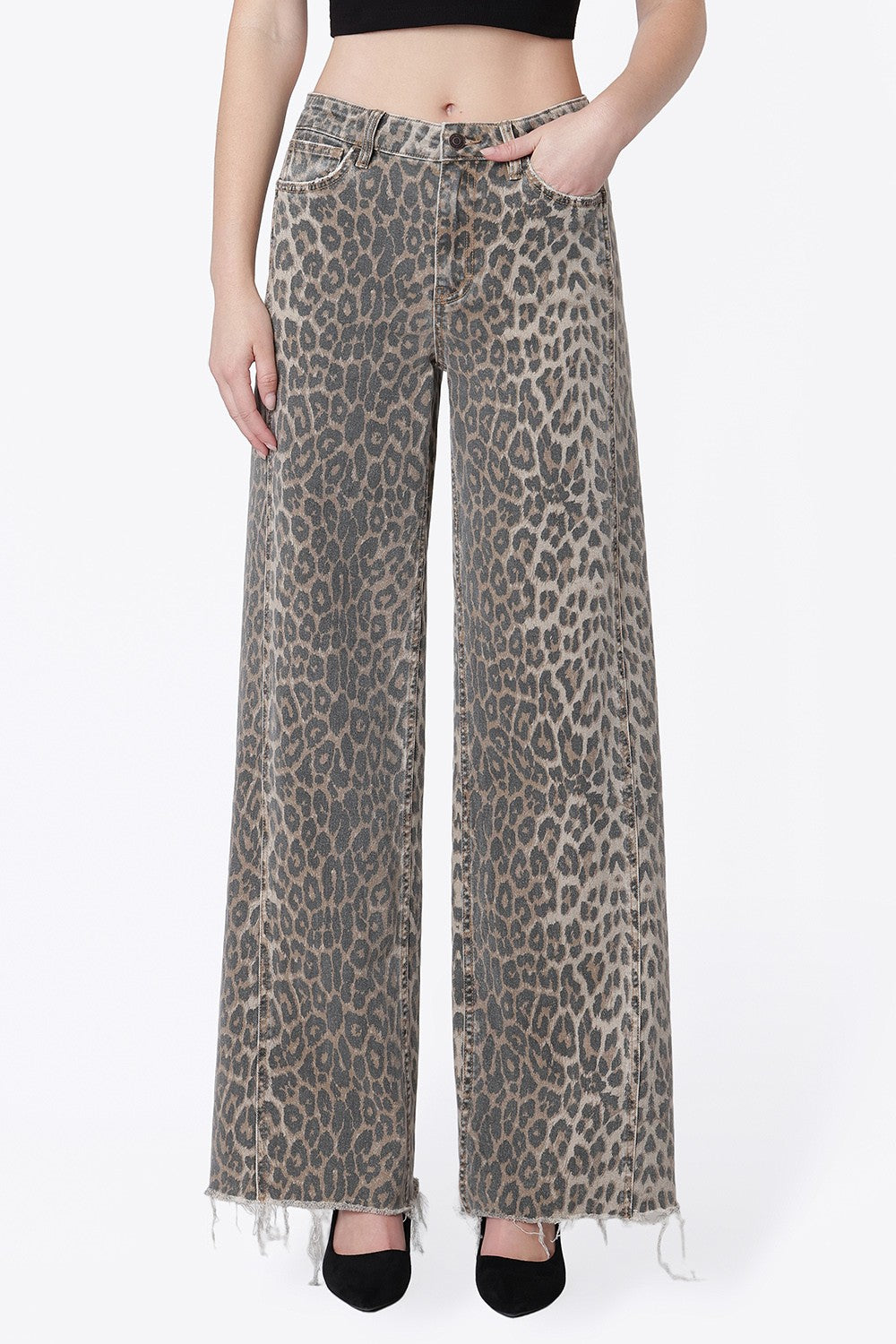 Lena Leopard High Rise Wide Leg Jeans