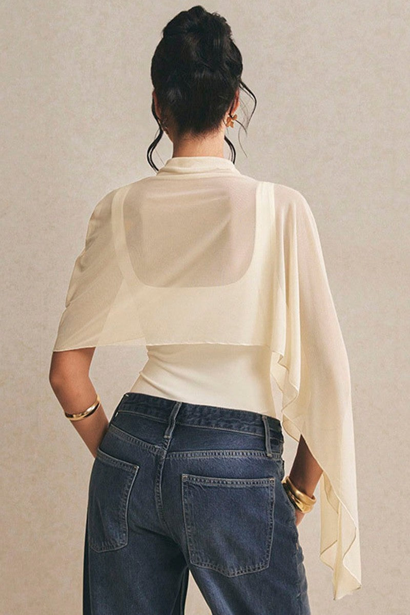 Willow Ivory Asymmetric Draped Bodysuit