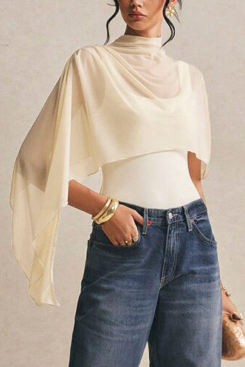 Willow Ivory Asymmetric Draped Bodysuit