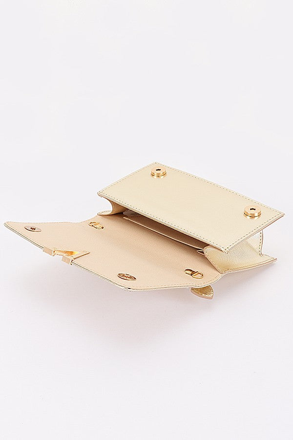Mila Gold Rhinestone & Pearl Flap Clutch Bag