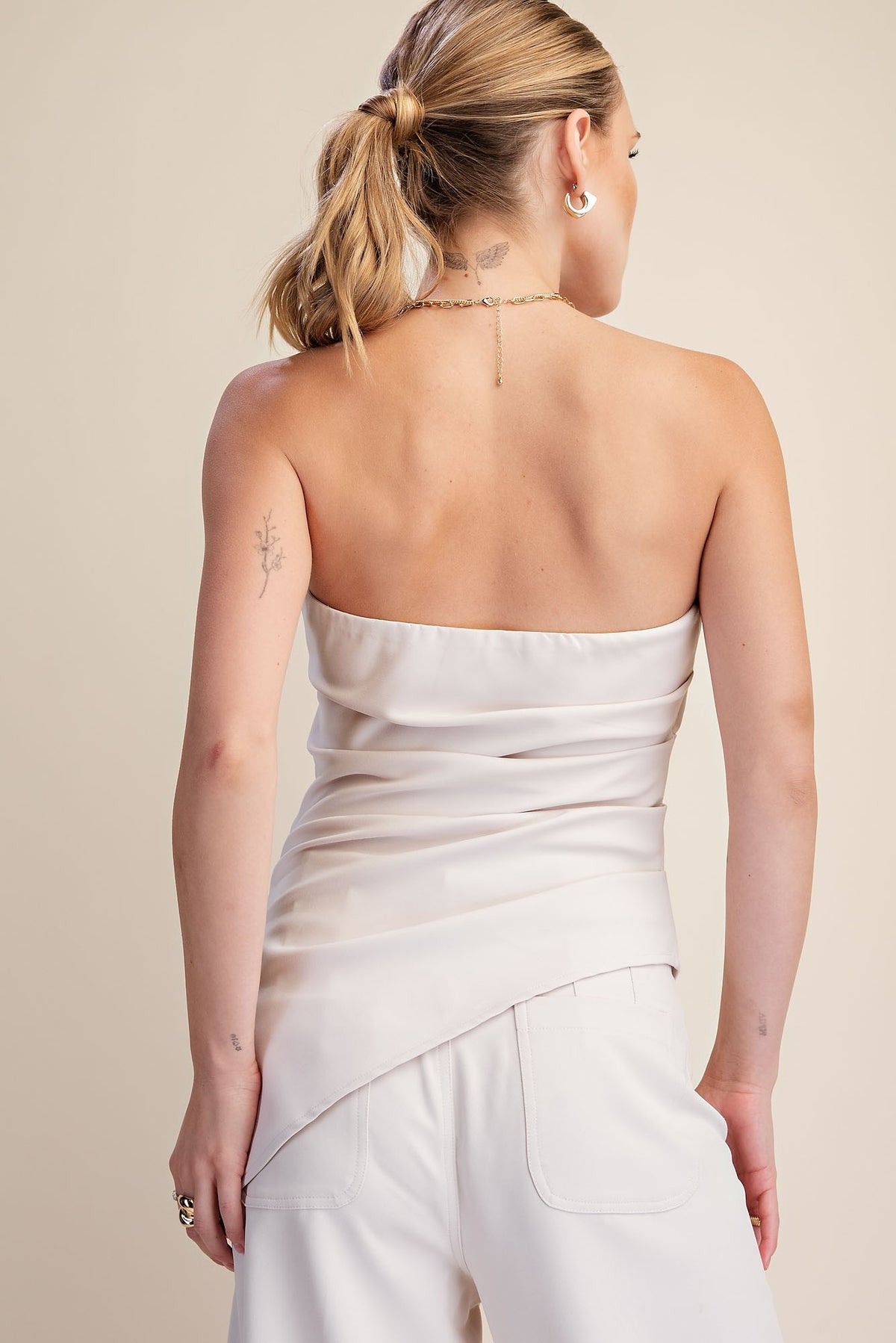 Megan Bandeau Asymmetric Hem Ruched Top