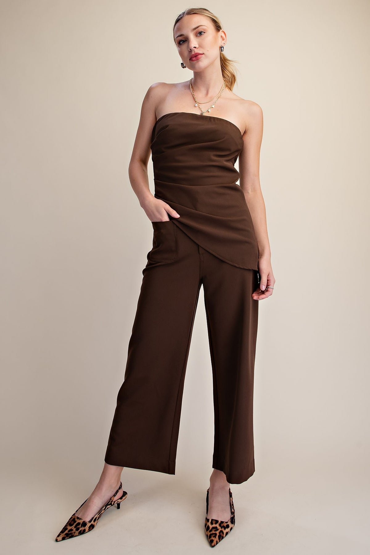 Megan Bandeau Asymmetric Hem Ruched Top