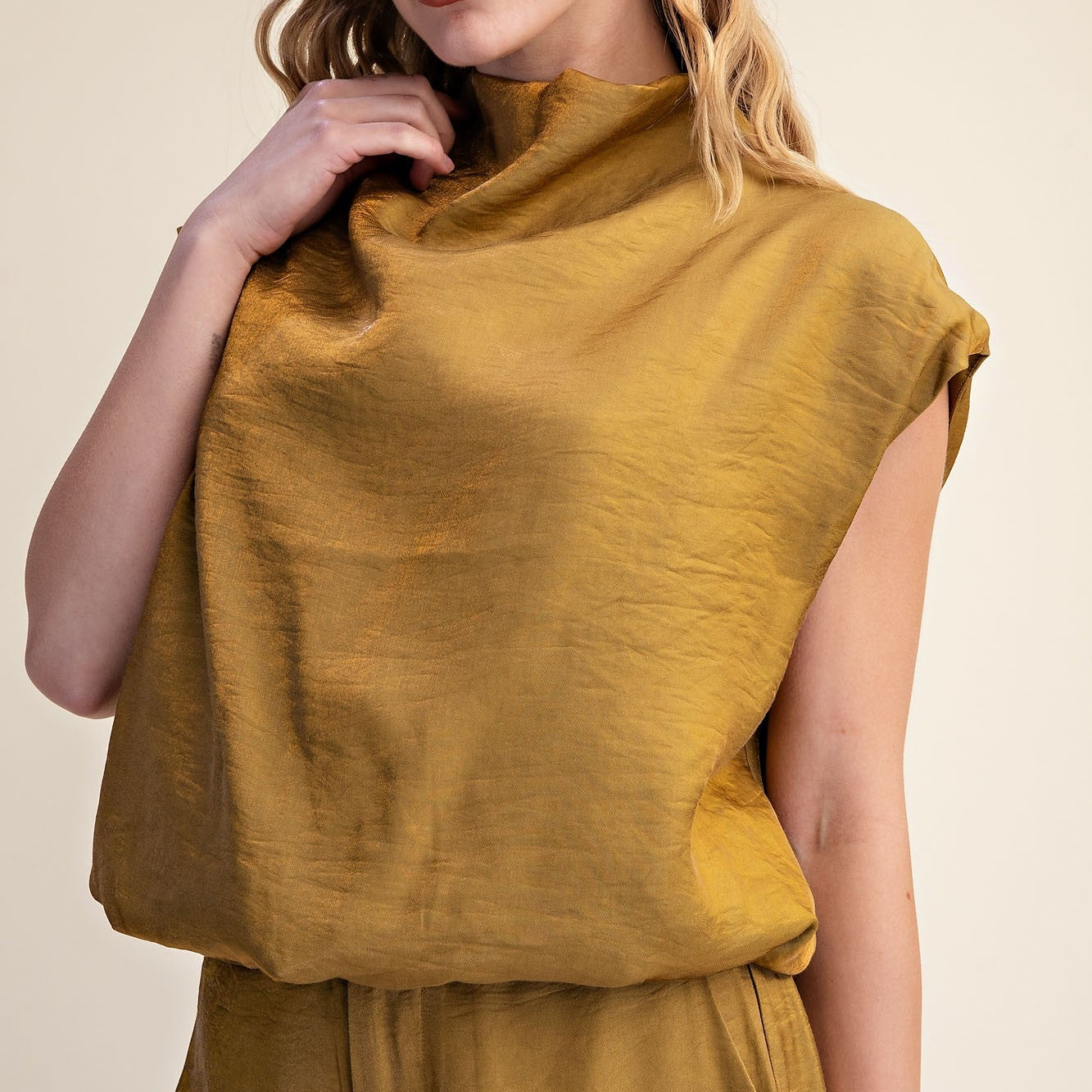 Brooke Mustard Mock Neck Balloon Top