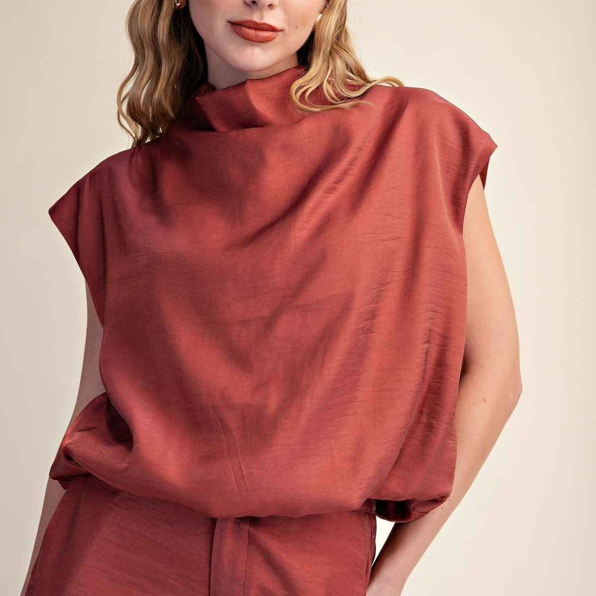 Brooke Rust Mock Neck Balloon Top