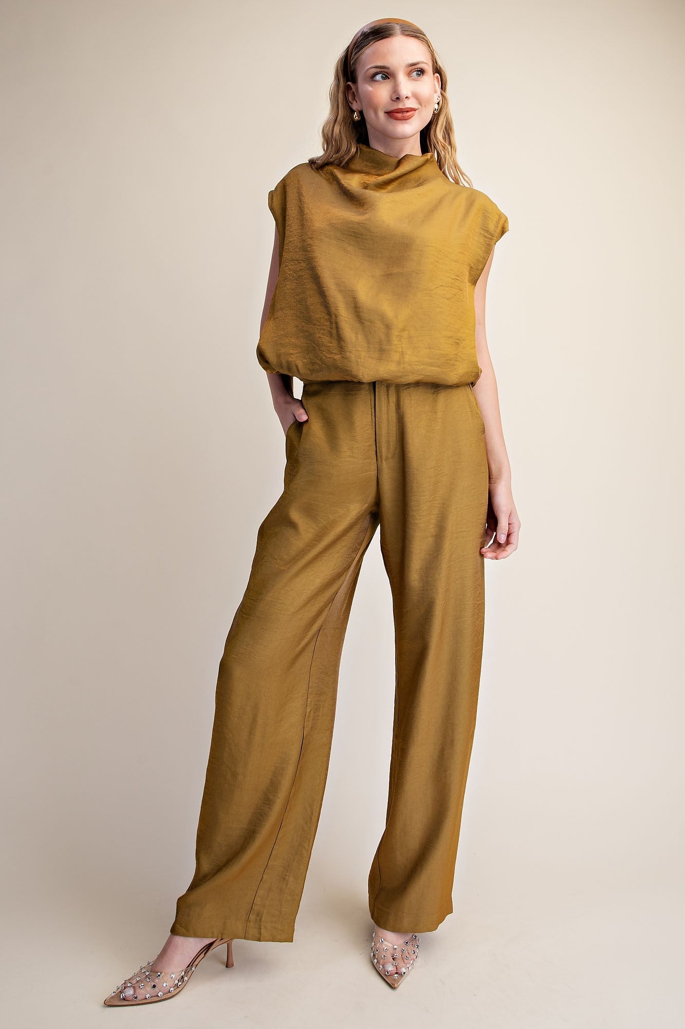 Brooke Mustard Mock Neck Balloon Top
