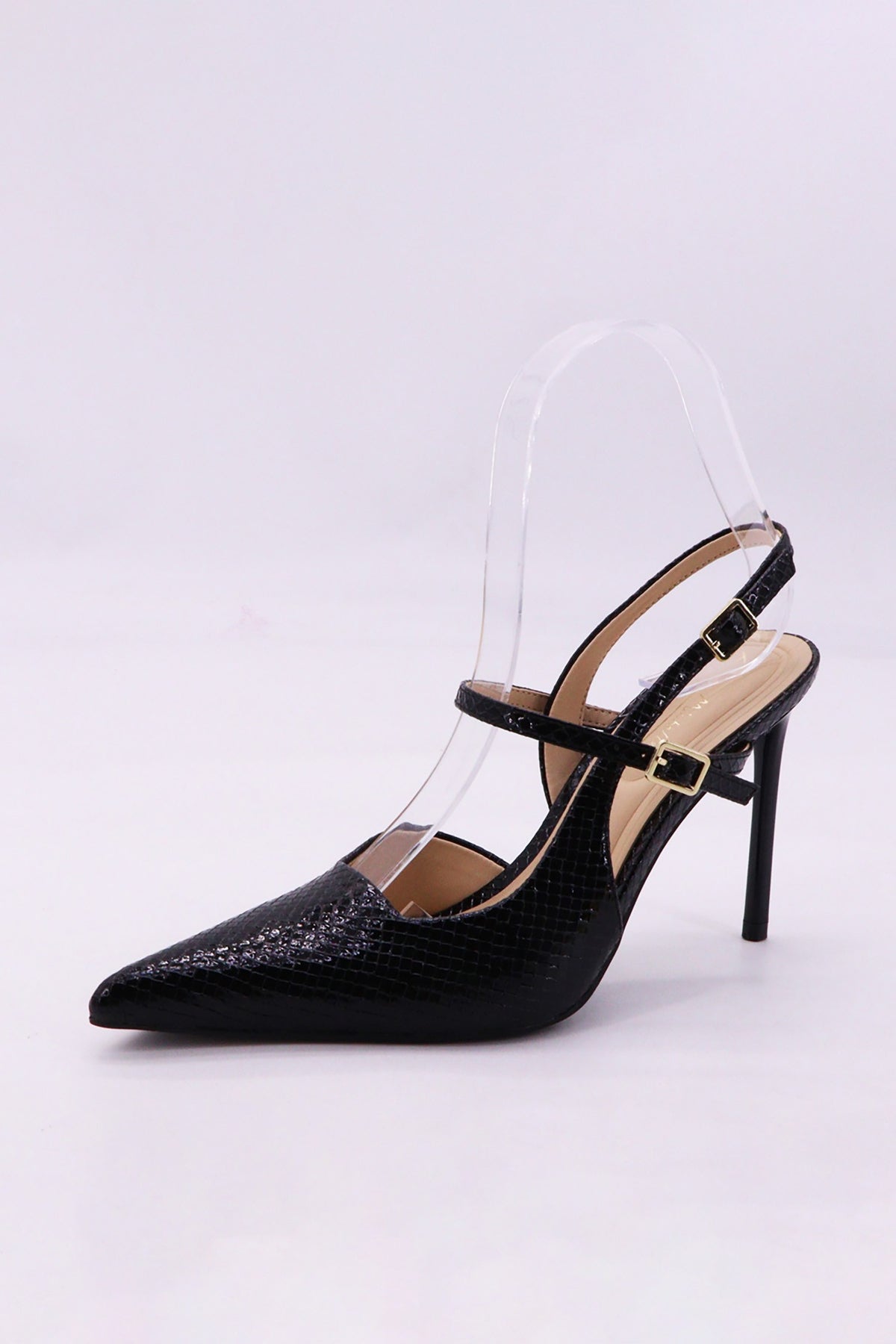 Emma Black Snakeskin Slingback Pump