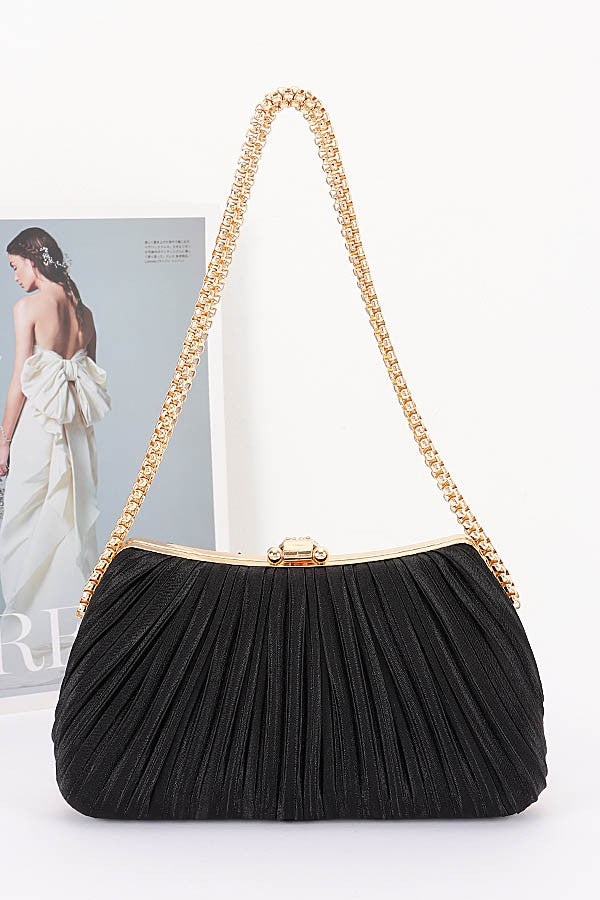 Milena Black Pleated Rhinestone Clutch Bag