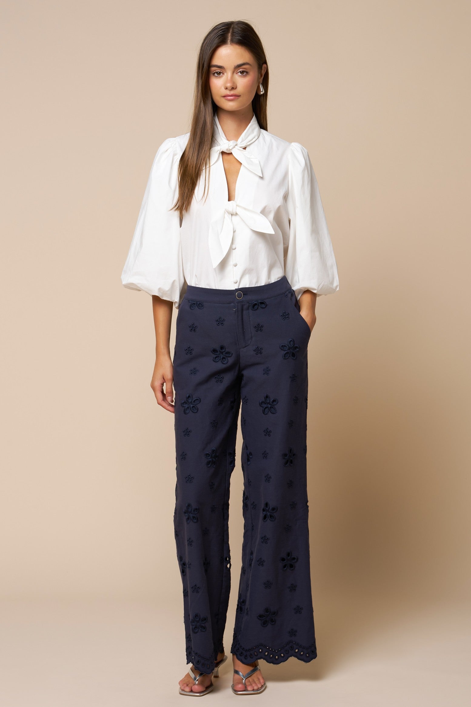 Molly Off White Button Down Top With Bow Detail