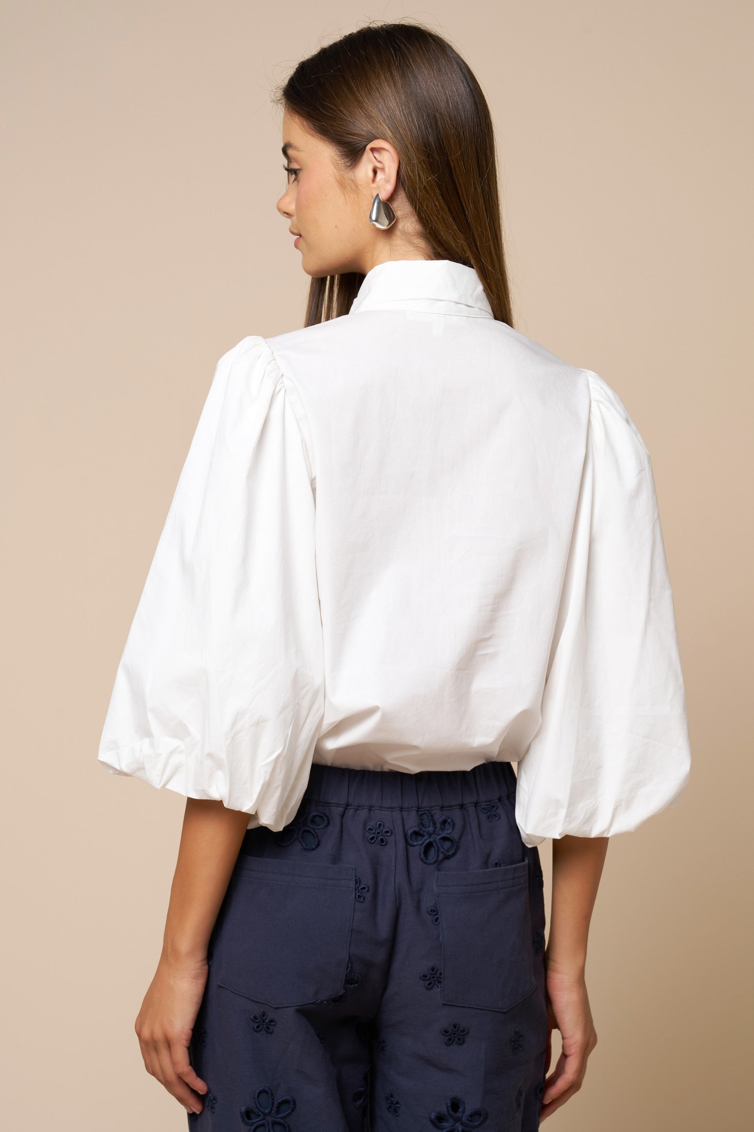 Molly Off White Button Down Top With Bow Detail