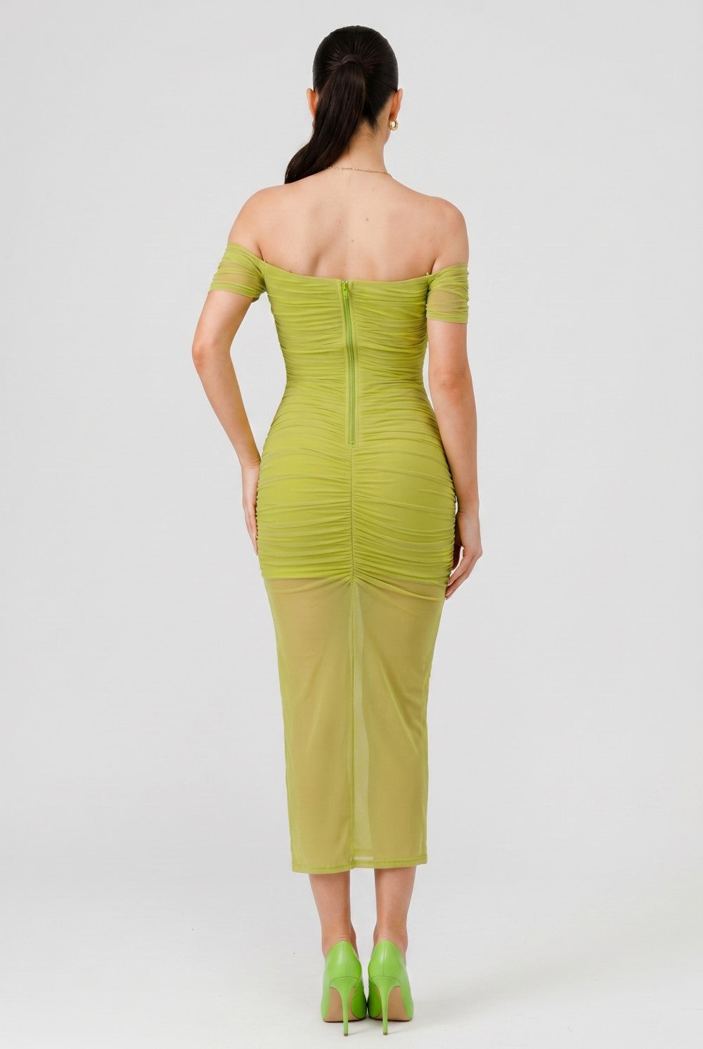 Mindi Green Off Shoulder Mesh Dress