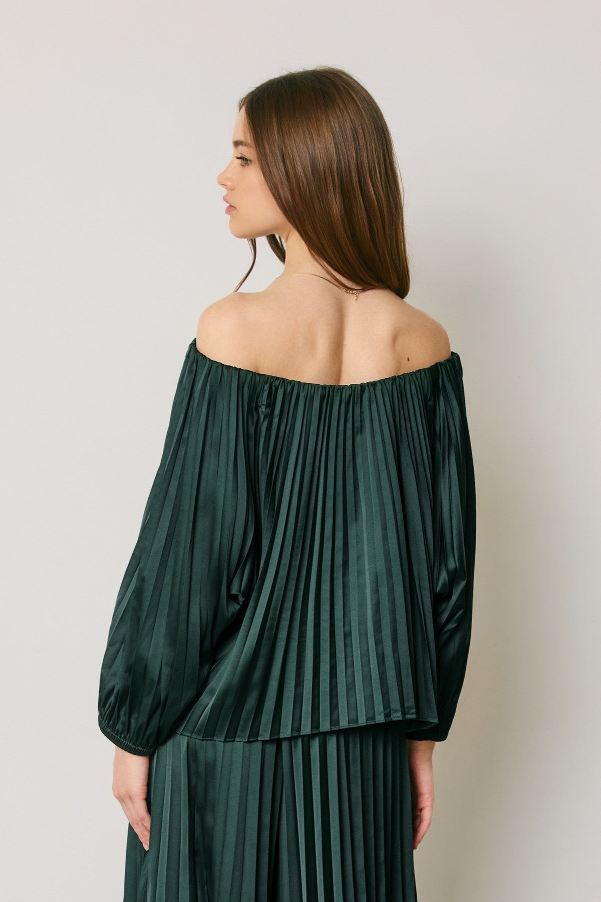 Margo Satin Off Shoulder Pleated Top