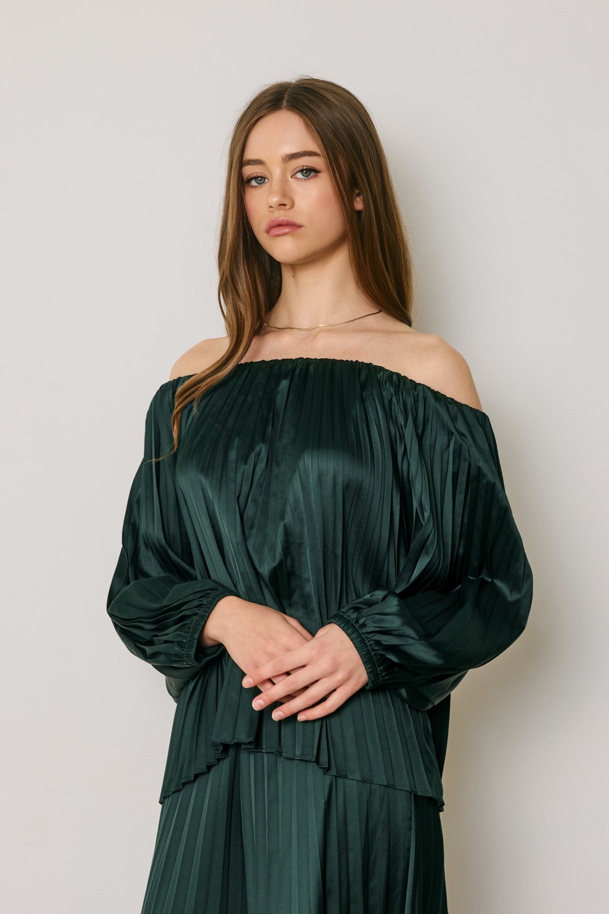 Margo Satin Off Shoulder Pleated Top