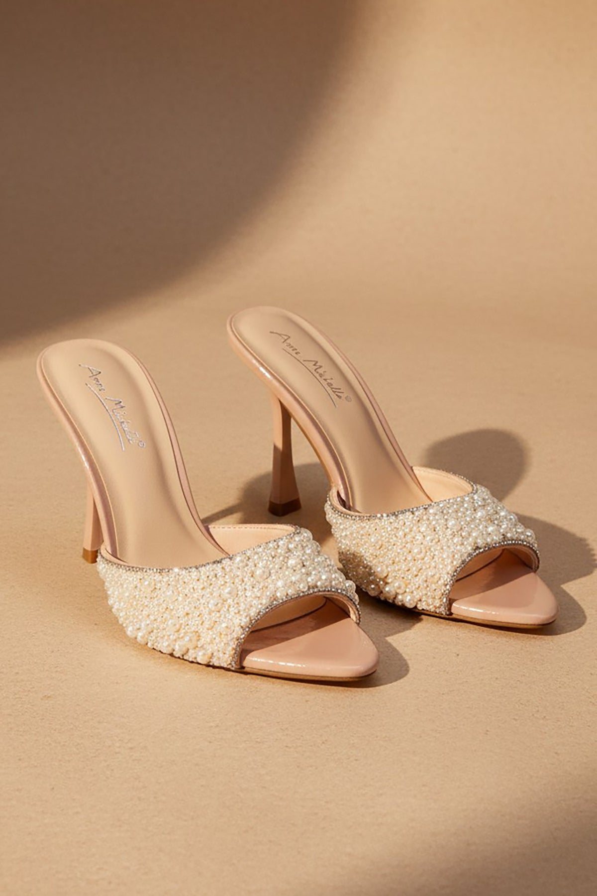 Isabella Nude Pearl Embellished Mule Heels