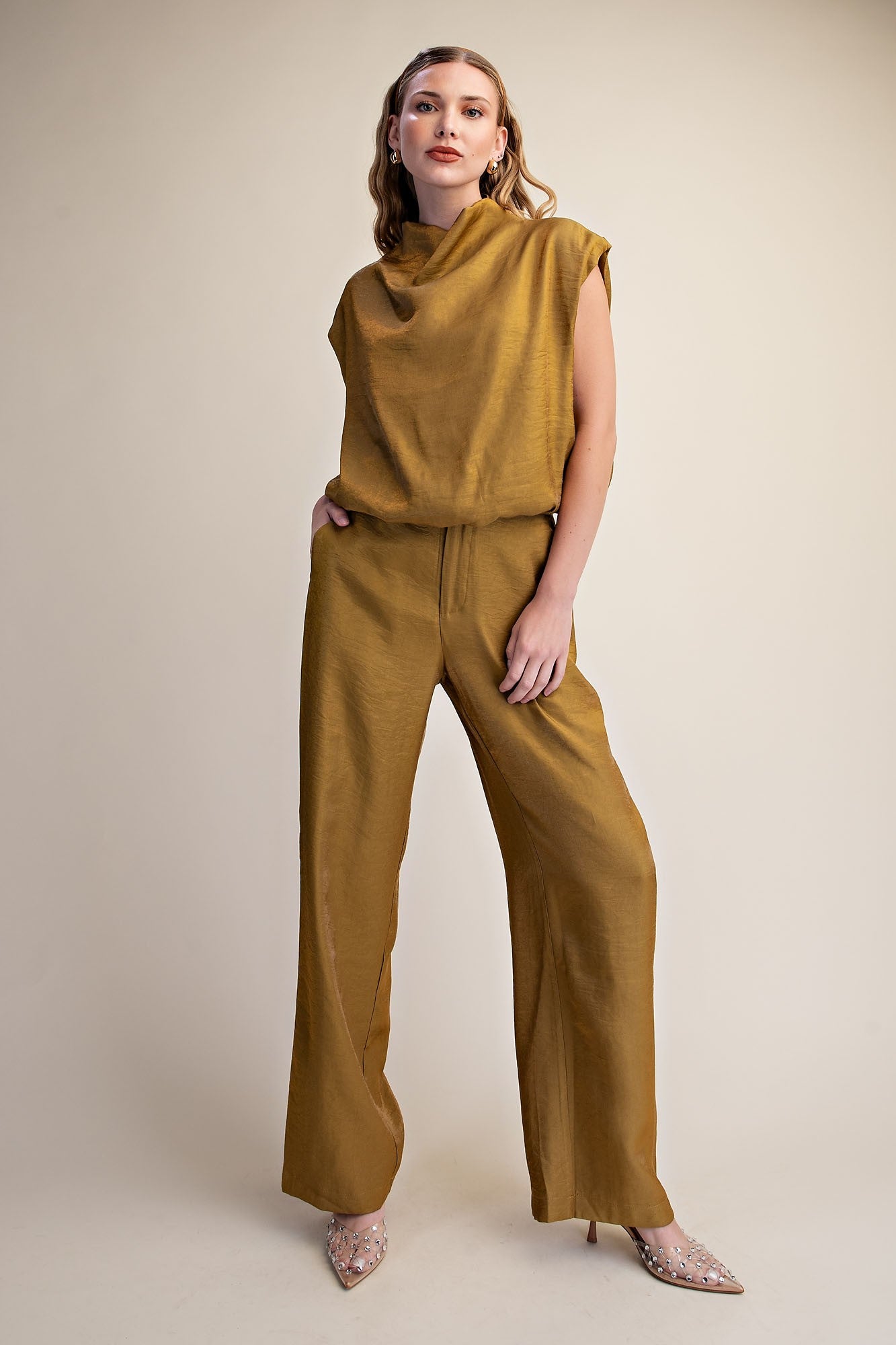 Ashlann Mustard High Rise Flowy Pants