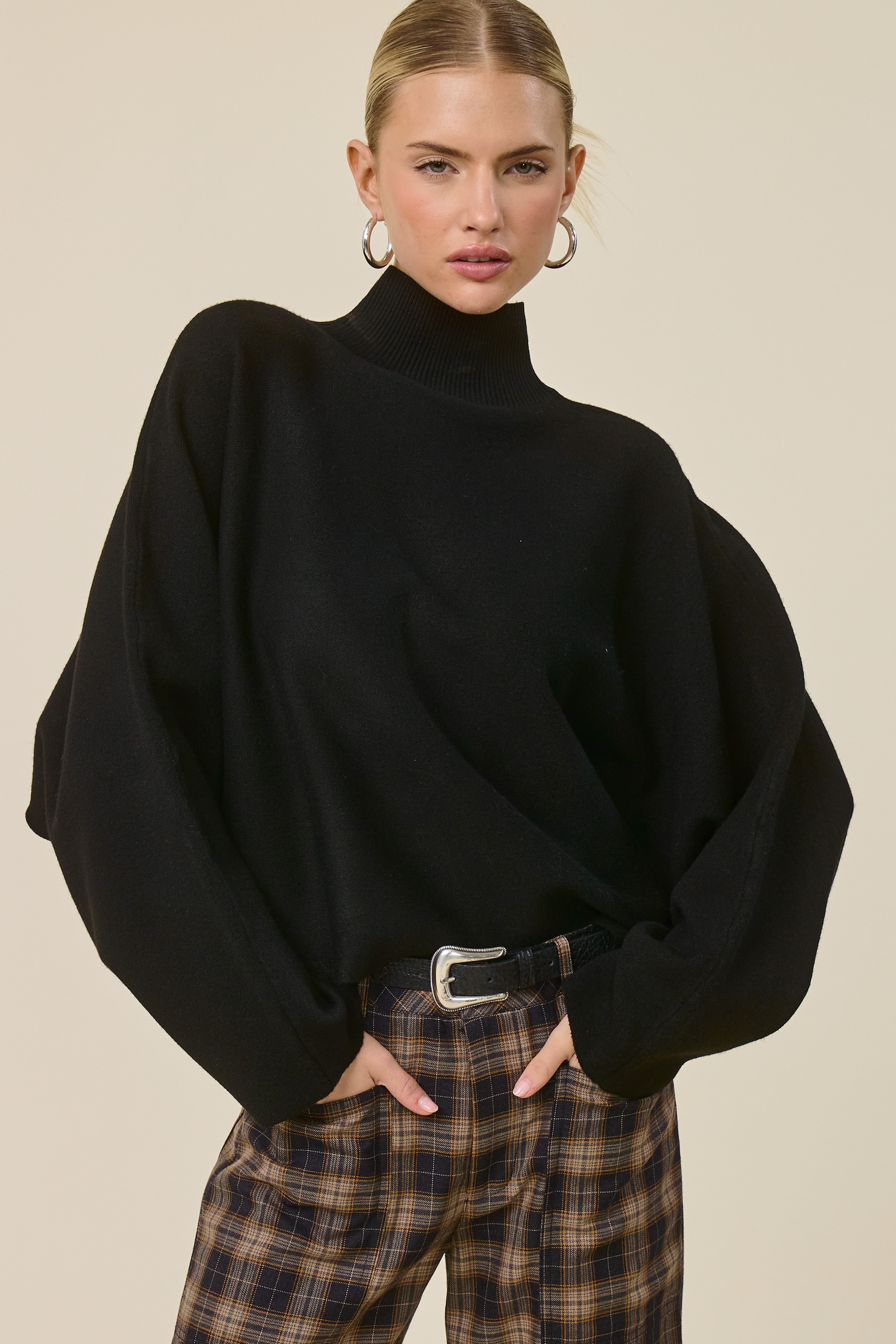 Felicity Mock Neck Dolman Sleeve Knit Sweater