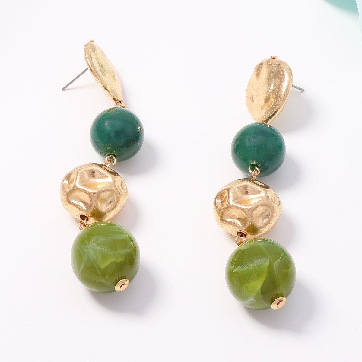 Natural Stone & Hammered Gold Drop Earrings