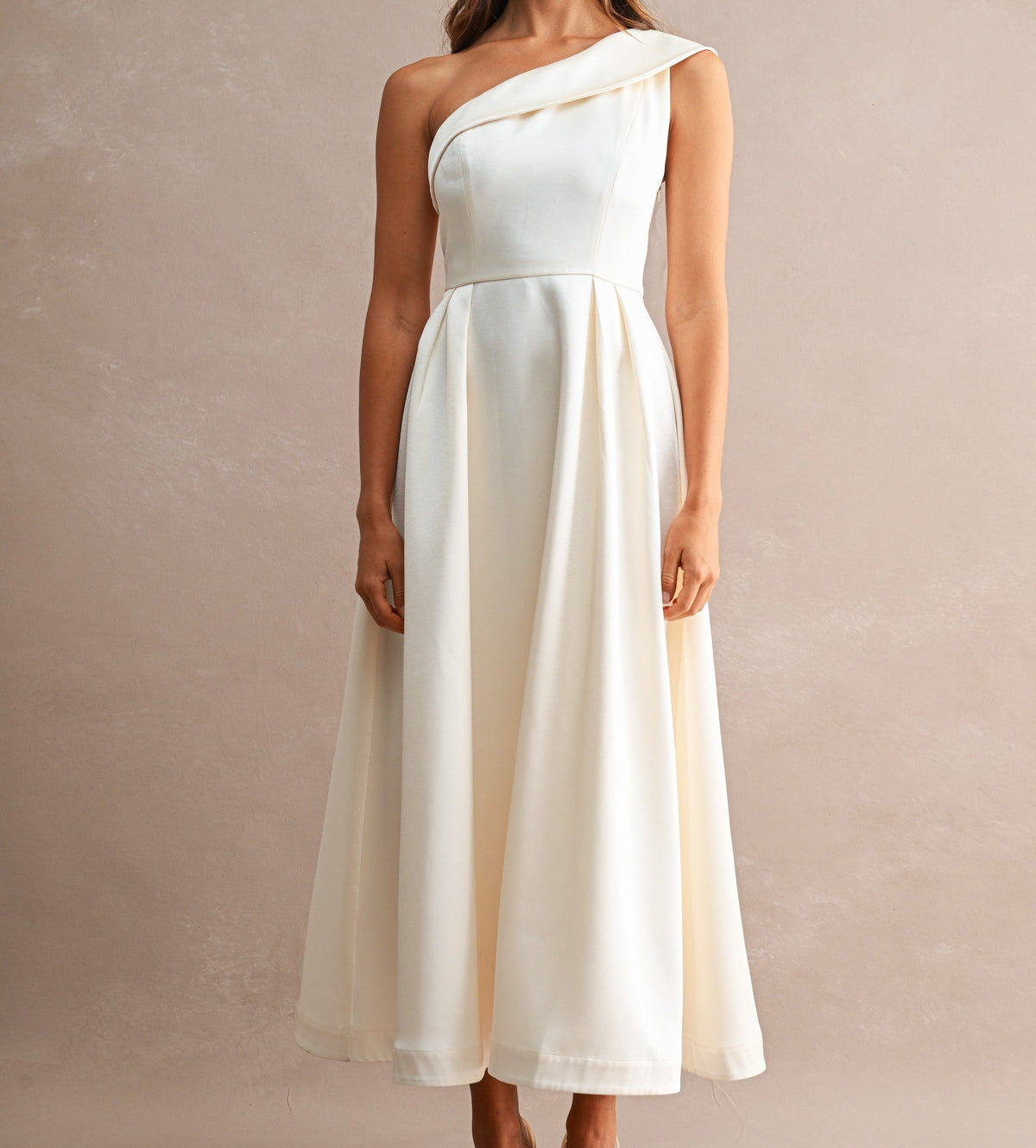 Paula Cream Satin One Shoulder Midi Dress