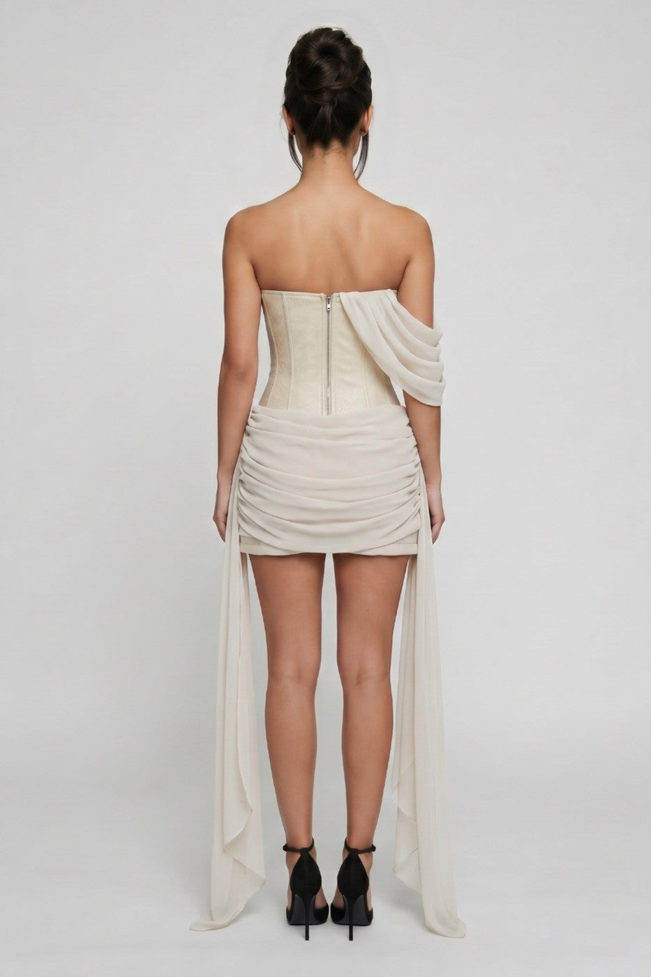 Kaylea Bone Draped Strapless Corset Mini Dress