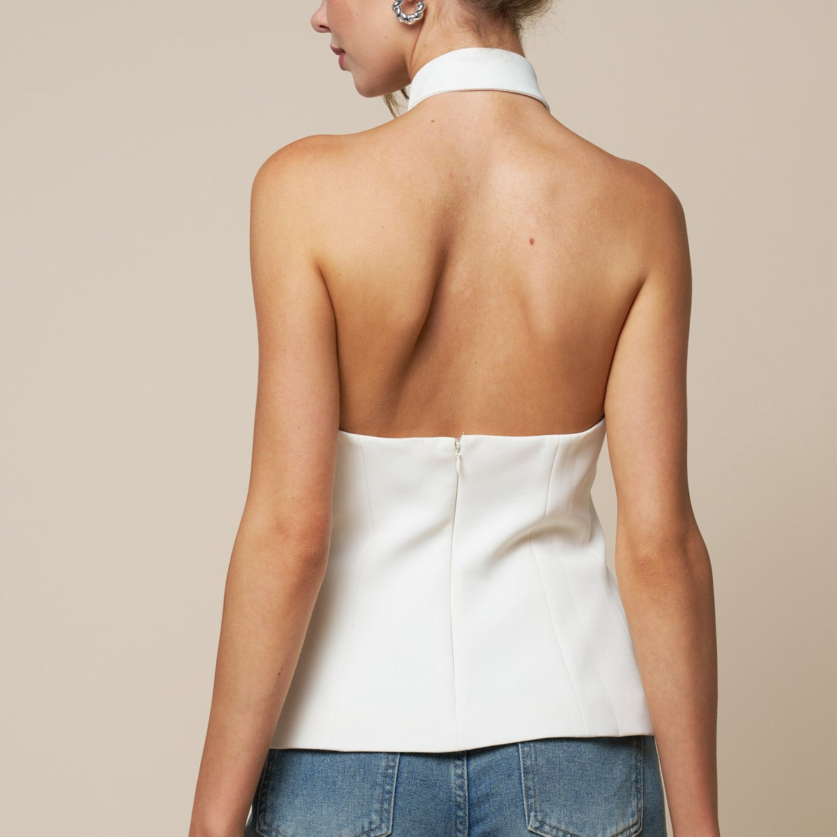 Kenzie Ivory Clasp Detail Halter Top
