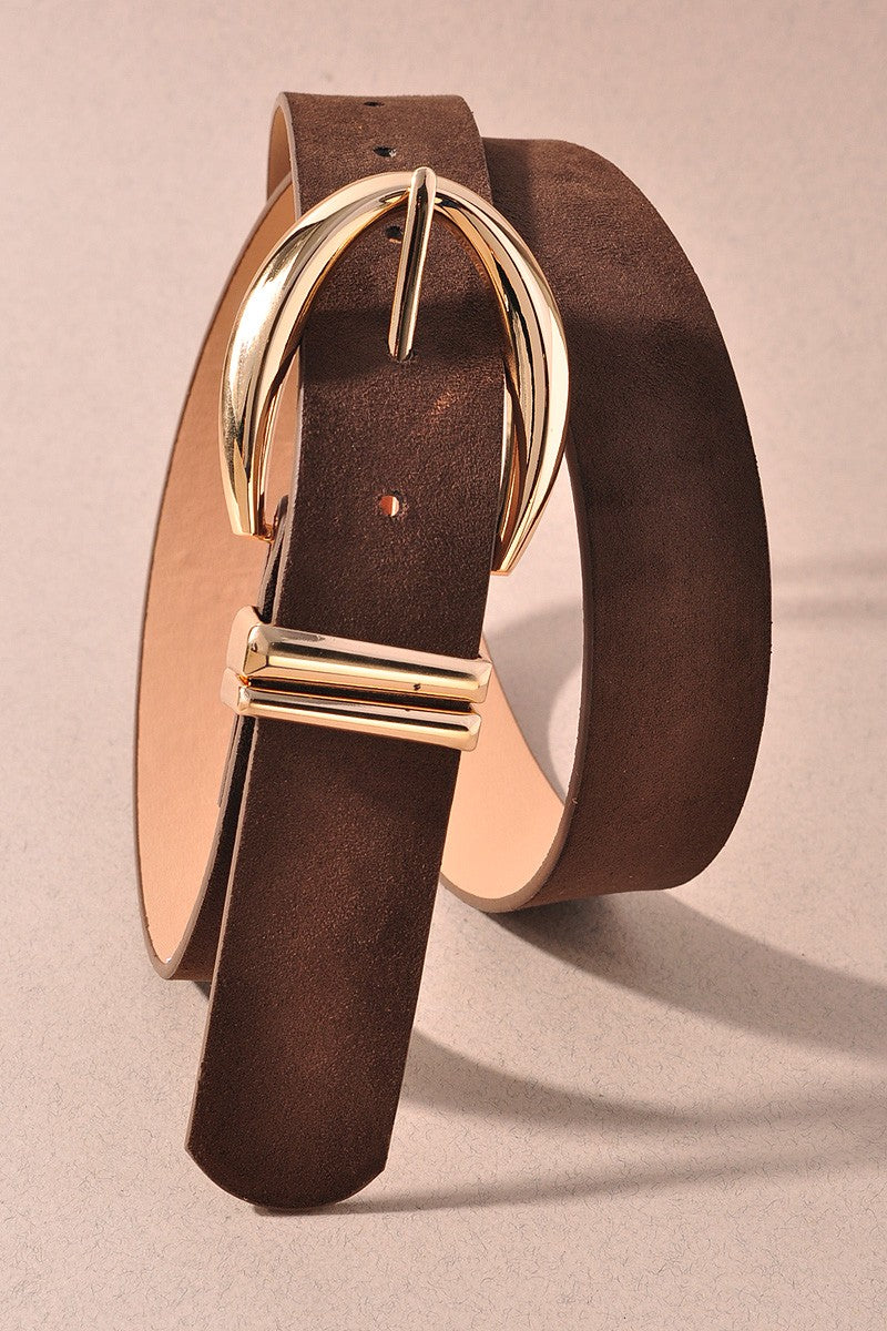 Suede Point Oval Buckle With Double Loop Belt
