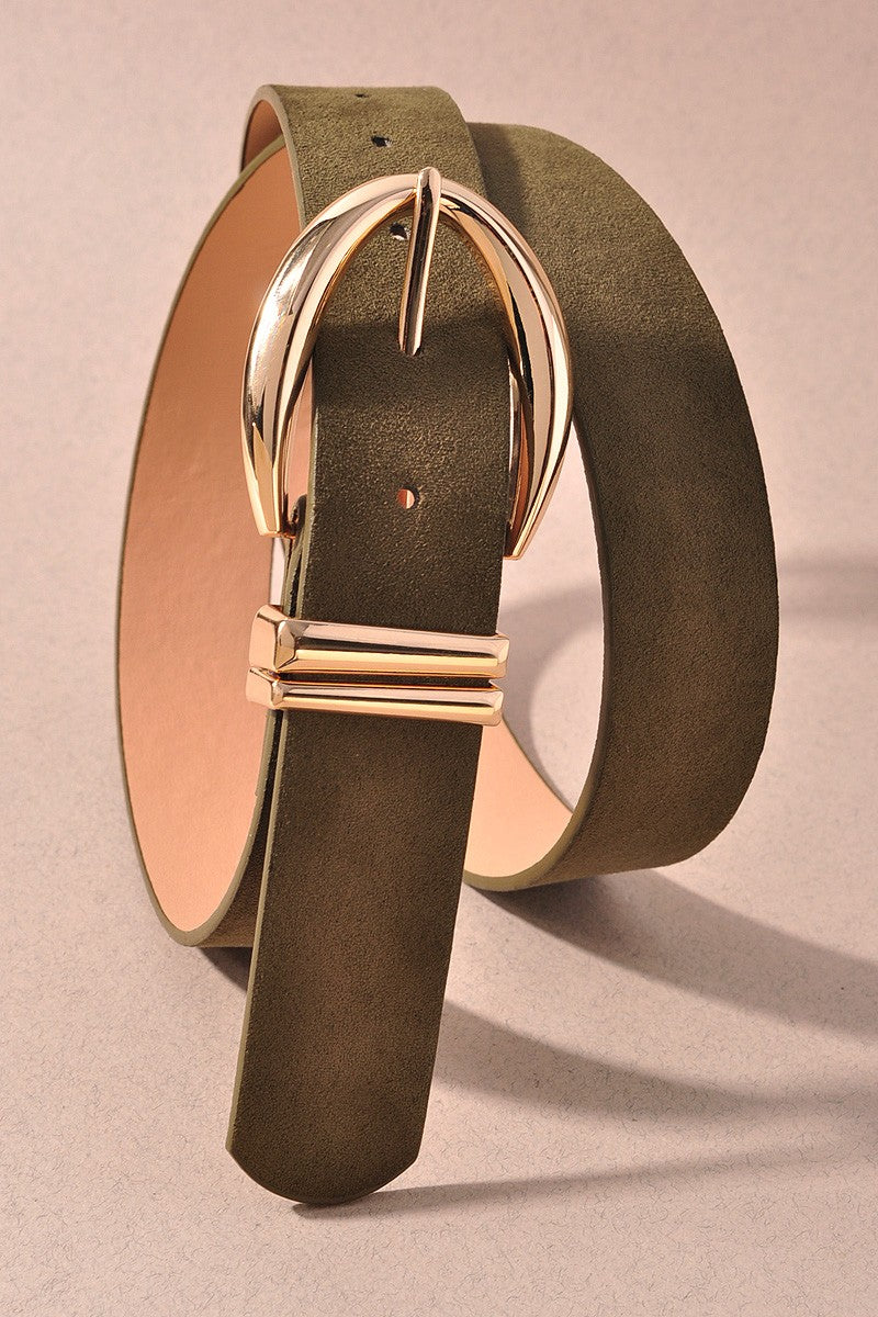 Suede Point Oval Buckle With Double Loop Belt