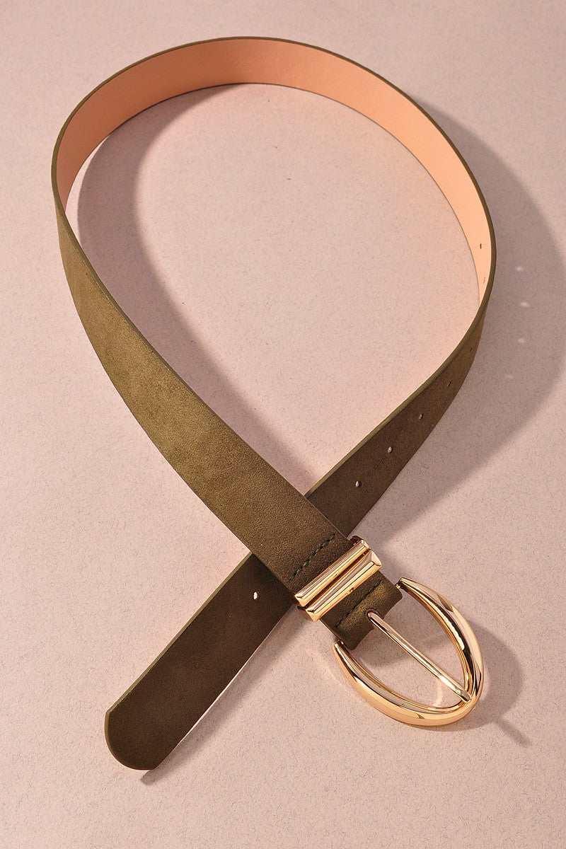 Suede Point Oval Buckle With Double Loop Belt