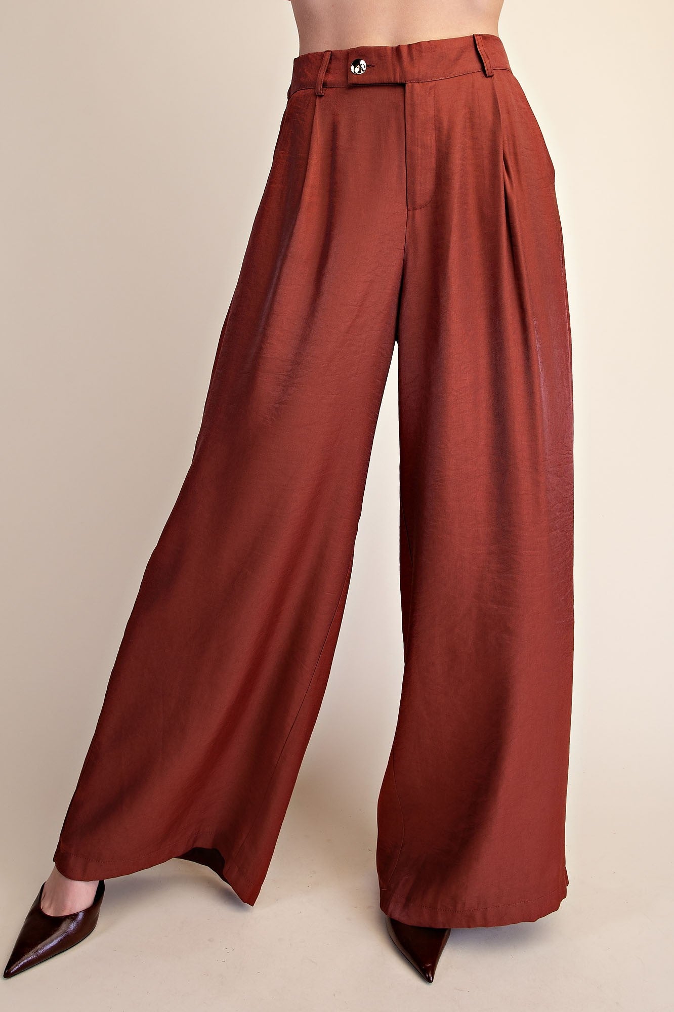 Ravyn Rust Tailored High Rise Pleated Wide Leg Pants