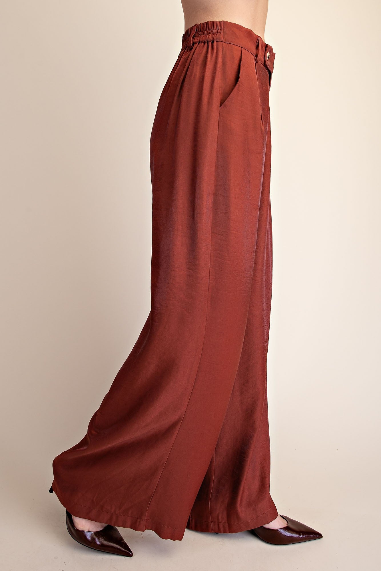 Ravyn Rust Tailored High Rise Pleated Wide Leg Pants
