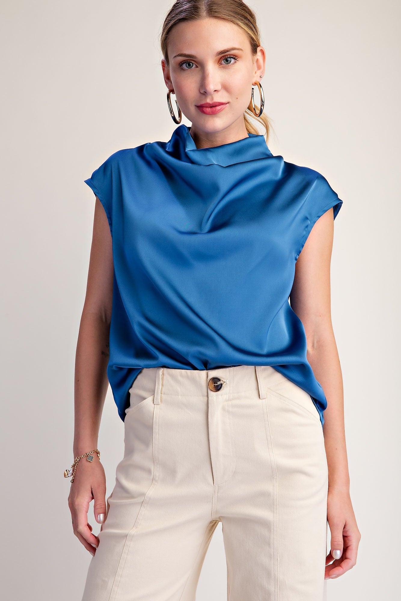Kaylyn Cowl Neck Sleeveless Satin Top