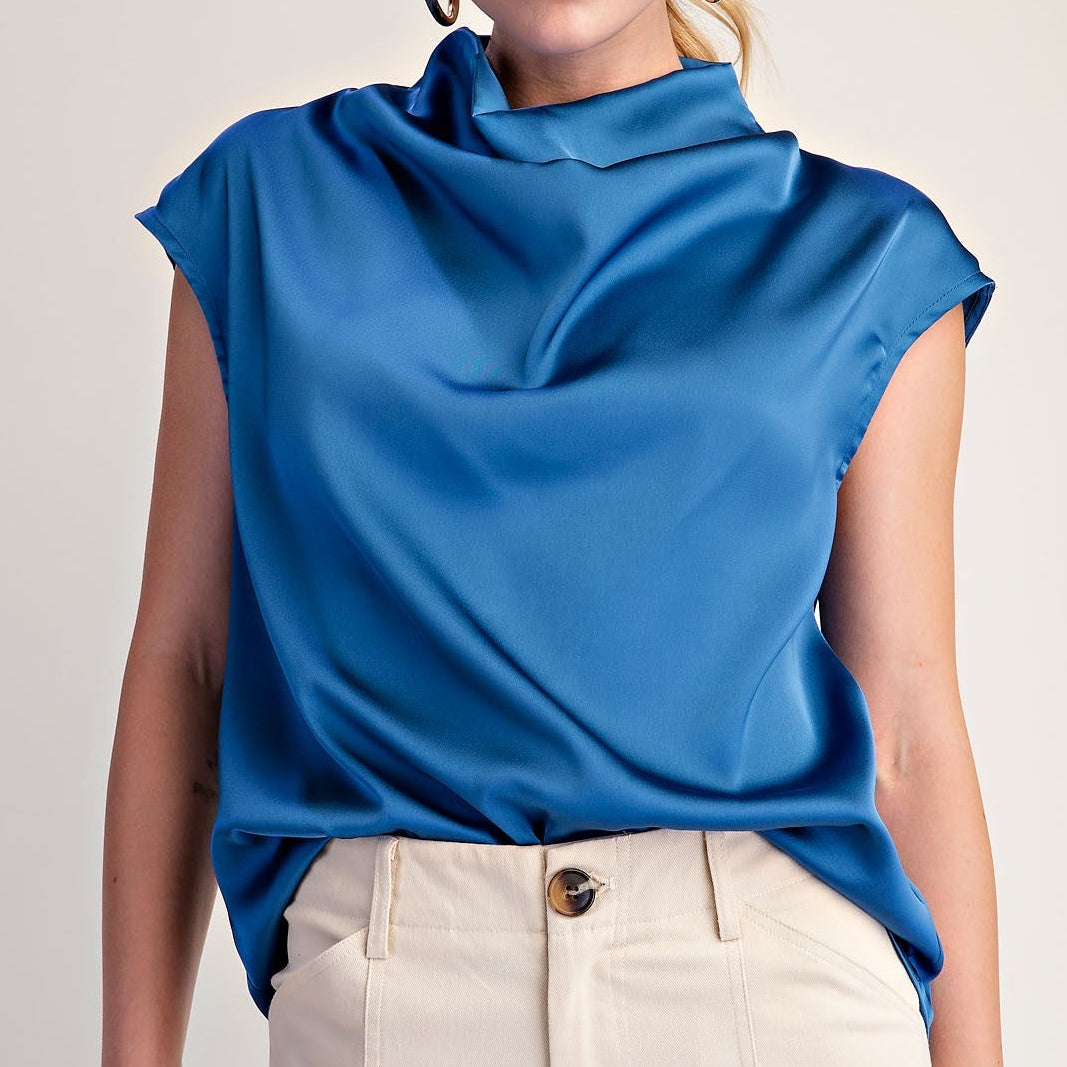 Kaylyn Cowl Neck Sleeveless Satin Top