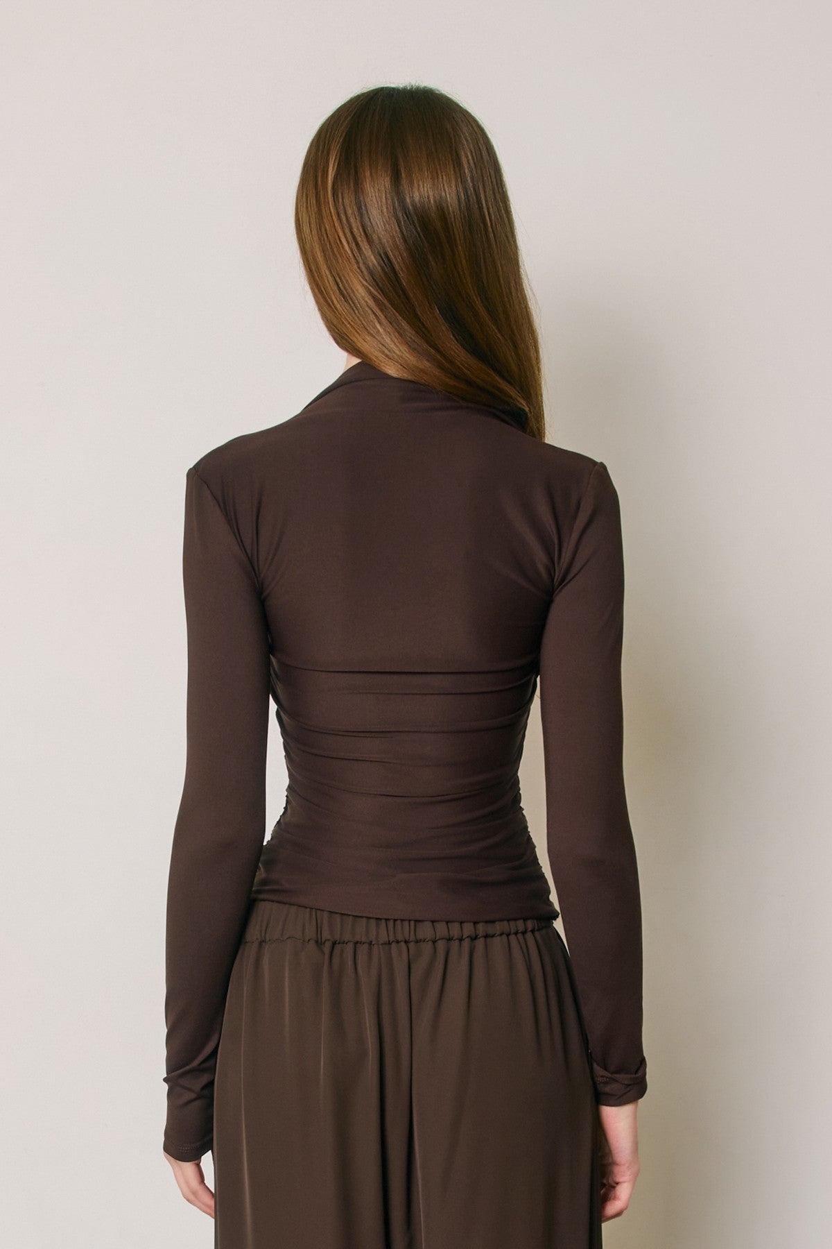 Jasmyn Chocolate Brown Ruched Long Sleeve Top