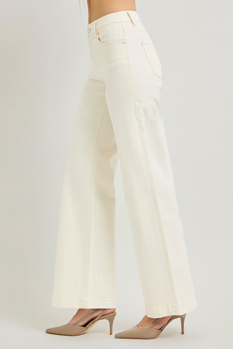 Tatum Ecru High Rise Wide Leg Striped Jeans