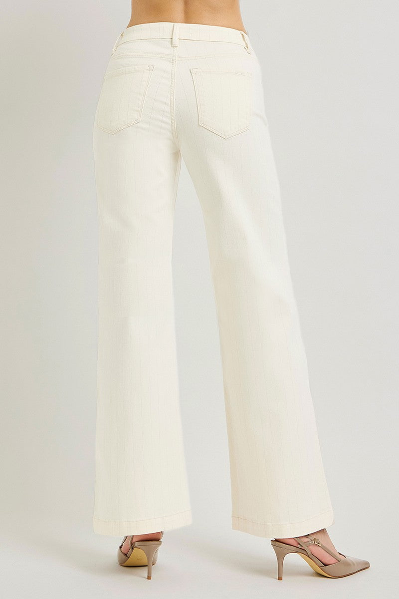 Tatum Ecru High Rise Wide Leg Striped Jeans