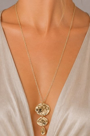 Gold Modern Long Hammered Disc Necklace