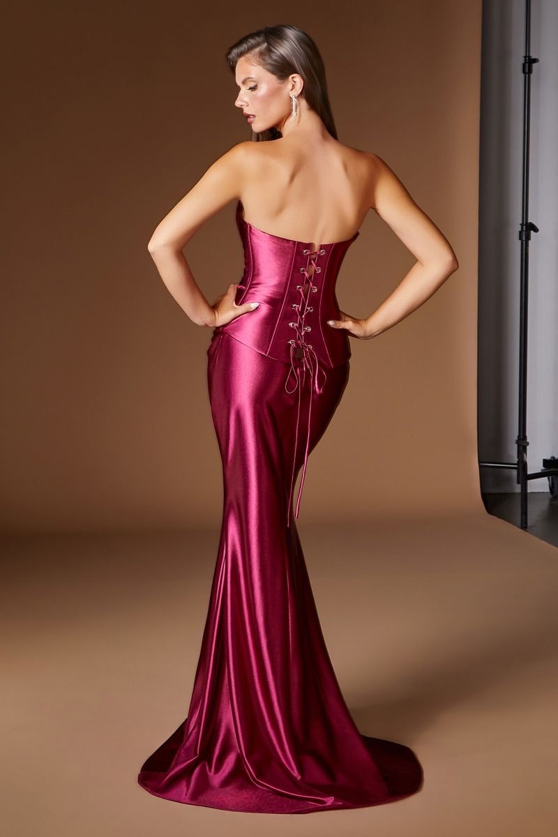 Reese Burgundy Strapless Corset Maxi Dress