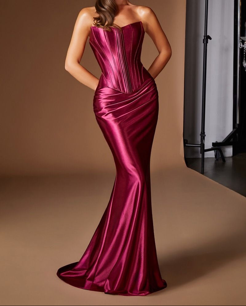 Reese Burgundy Strapless Corset Maxi Dress