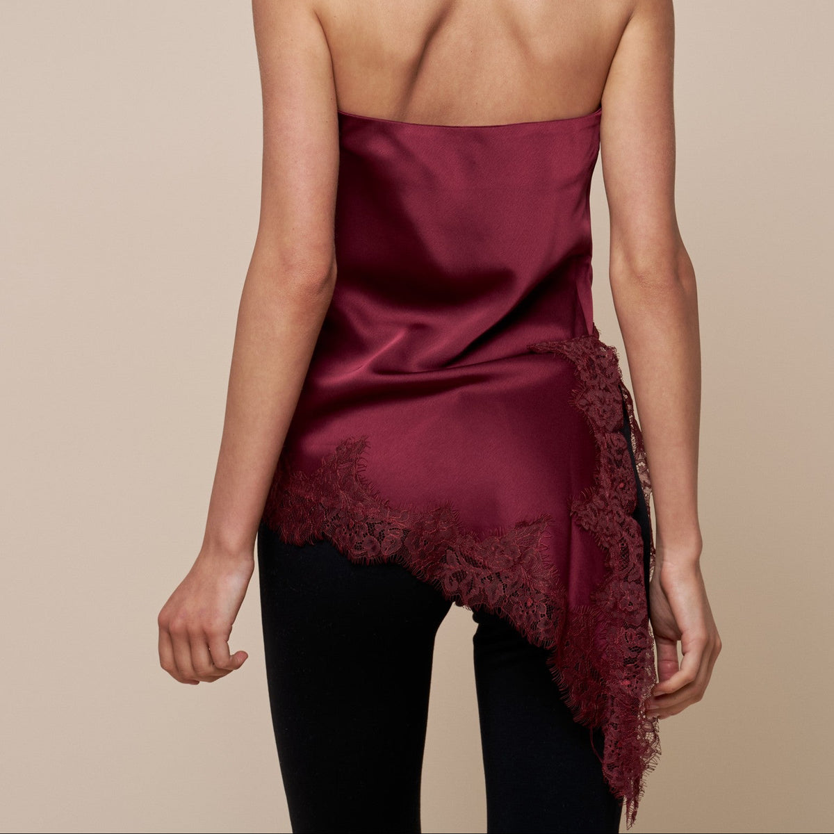 Nancy Burgundy Satin Tube Top With Lace
