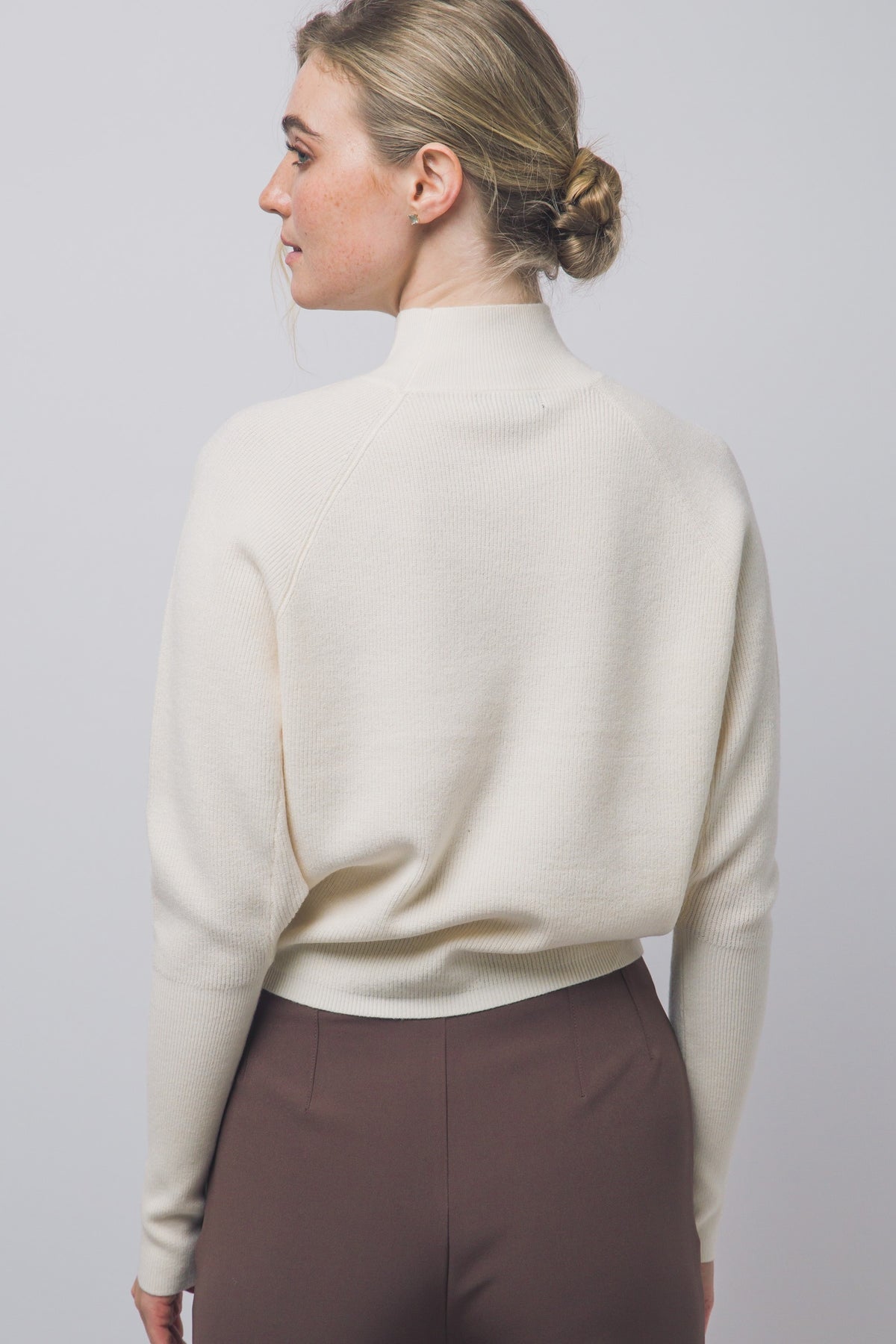 Stella Ivory Mock Neck Batwing Sweater Top