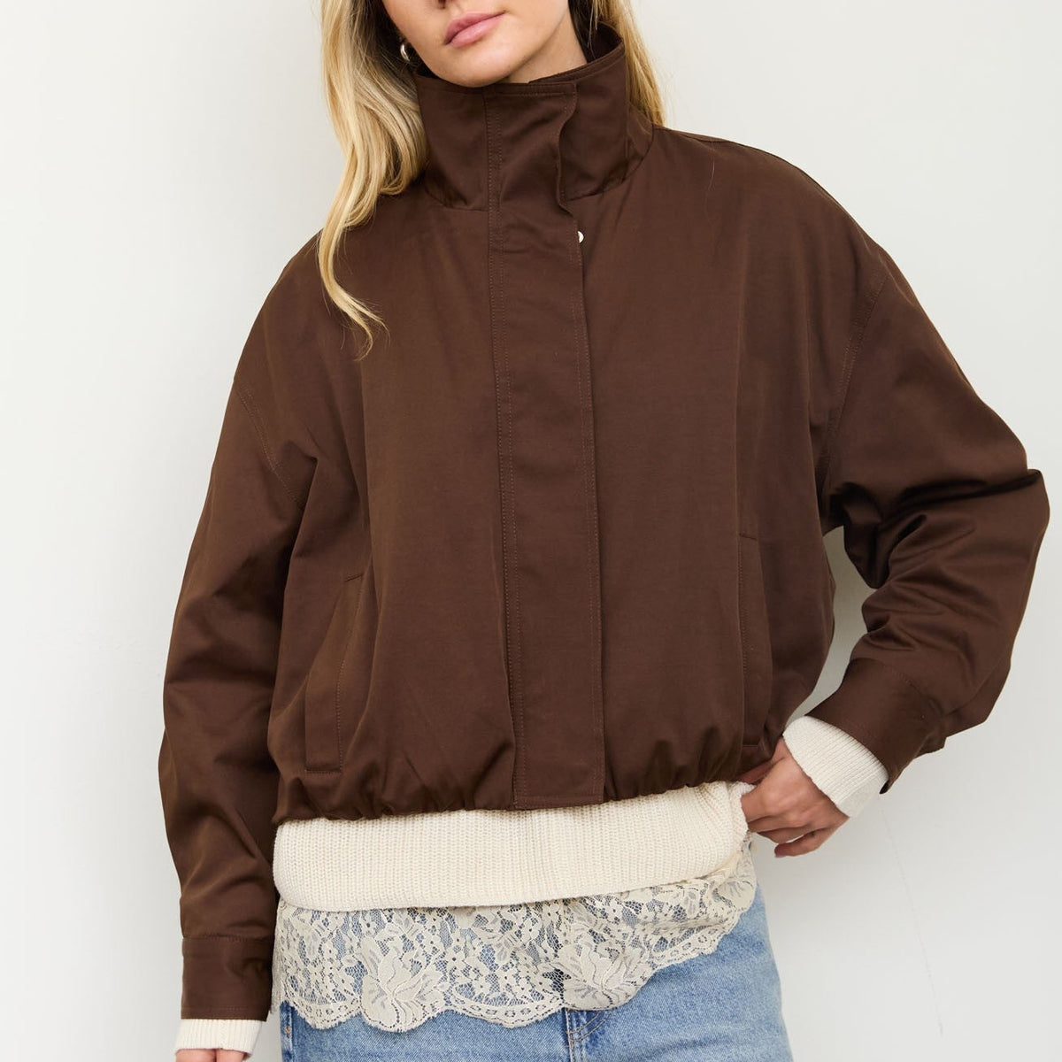 Serenity Zip Up Mock Neck Elastic Hem Jacket